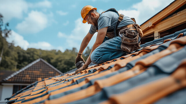 A roofer working on the roof repair of a home 