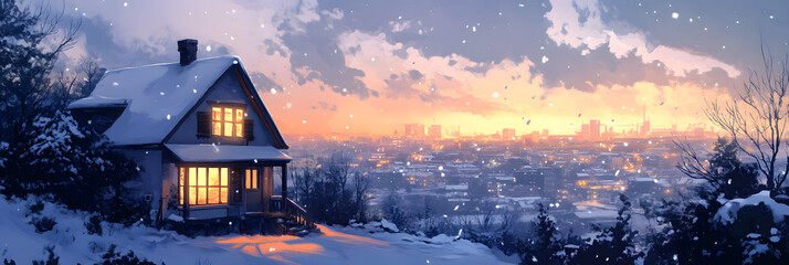 Fototapeta premium Christmas Spirit in Cozy Anime Winter House – Manga Art