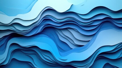 Fototapeta premium Digital Art Design in Paper Cut-Out Style Featuring Overlapping Layers in Various Shades of Blue for Modern and Creative Visual Projects