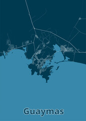 Guaymas, Mexico artistic blueprint map poster