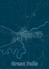 Great Falls, Montana, USA artistic blueprint map poster