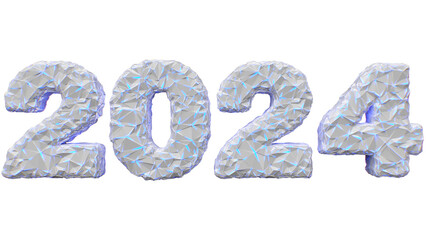 New Year 2024 with polygonal gray broken light on isolated 3d render concept for holiday festival