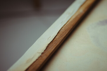 part of the wood of a canvas