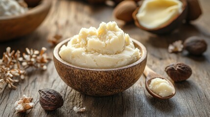 Shea Butter in a Wooden Bowl