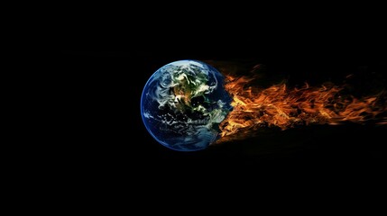 planet earth in flames on a black background