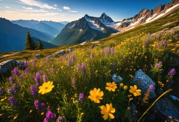 breathtaking aerial view showcasing vibrant mountain scenery lush greenery majestic peaks under clear blue skies, landscape, nature, sky, elevation, terrain