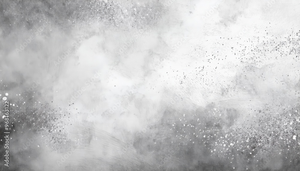 Poster Abstract Ethereal Fog. Soft Gradient of Misty Grayscale Textures with Subtle Splatter and Brushstroke Details Blending into a Dreamlike, Light-Infused Cloudscape