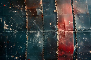 Abstract Texture of Torn Film Strips with Colorful Hues and Scratches