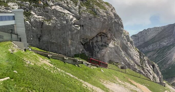 Mt Pilatus cogwheel trail goes up the mountain in Switzerland