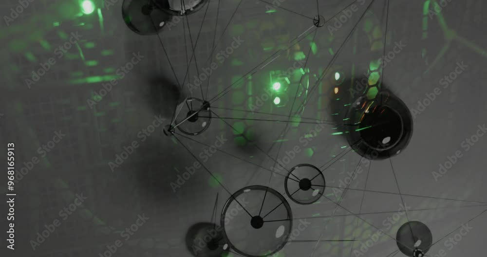 Poster animation of digital data processing with connections over computer servers