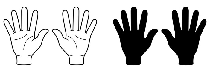 Human hand silhouette. Set of black hand up icons. Vector illustration.