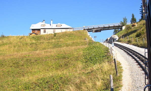 Station Schafbergalm of the cog railway Schafbergbahn at St.Wolfgang, Salzkammergut, Upper Austria, Austria, Europe
