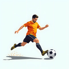 Male soccer player kicking a ball during a match on a sunny day