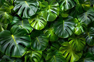 Obraz premium Lush Green Monstera Leaves Creating a Tropical Oasis
