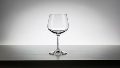 An elegant empty wine glass, showcasing its sleek design, set against a minimal white backgr 