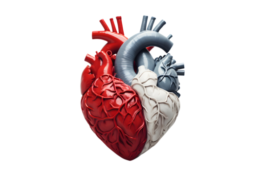 A grey and_red human heart isolated on clear white and transparent background - Powered by Adobe