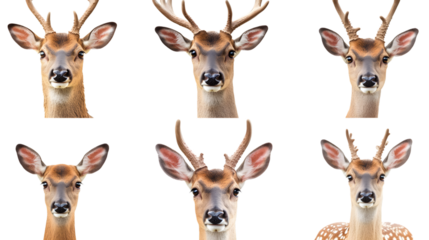 Deer set, deer, brown deer looking into the camera, Cervidae, true deer, isolated on white background