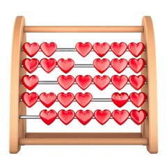 Toy Abacus with red hearts. 3D rendering isolated on transparent background