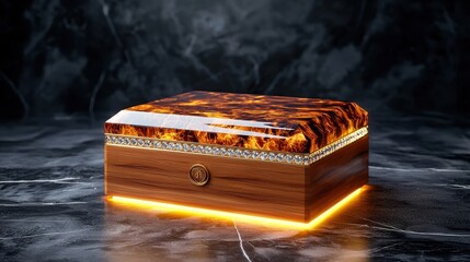 Luxurious Engraved Jewelry Box with Custom Initials in Soft Lighting - Elegant 3D Rendering of Personalized Keepsake Box