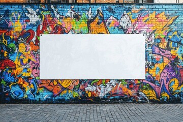 Blank Billboard Against Vibrant Graffiti Wall