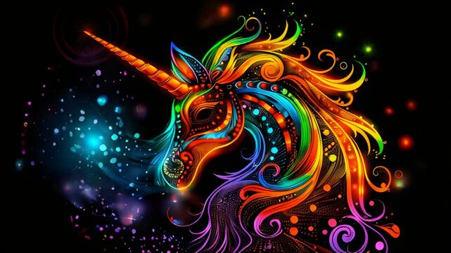 Glowing unicorn emblem on black background