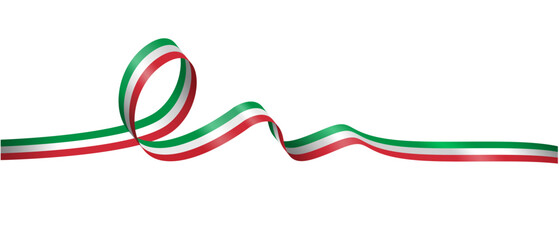 High-Resolution Italian Flag Ribbon in 3D Glossy Style, Horizontally Curved, Isolated on White Background. Editable Vector Illustration, Perfect for Graphic Design and Print Elements, EPS Format	