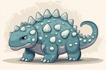 Fototapeta premium A cartoon style illustration of an Ankylosaurus with playful expression