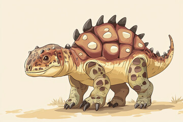 Fototapeta premium A cartoon style illustration of an Ankylosaurus with unique design