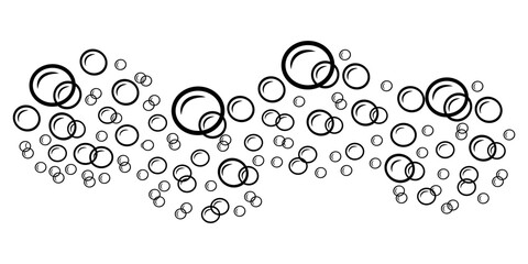 Cluster of water bubbles in linear style. Border of fizzy balloons. A doodle pattern of soap foam