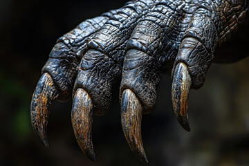 A close up of Velociraptors foot with sharp claws, showcasing its intricate texture