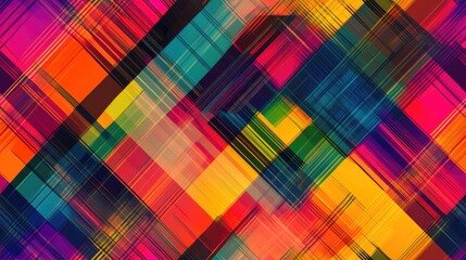 Fototapeta premium Abstract background featuring a vibrant tartan pattern with a modern gingham texture and geometric intersecting stripes
