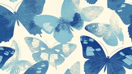 A seamless vintage pattern featuring butterflies in shades of blue