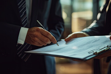 A government office worker discussing documents with colleague