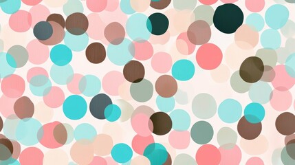 Abstract colorful polka dot background in shades of pink blue turquoise and brown