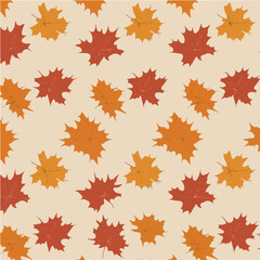 Seamless vector pattern of autumn leaves in orange and red tones, perfect for seasonal designs, backgrounds, and textile patterns.