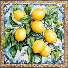 Classic Vietri tile from the Amalfi Coast, Italian, with lemons and decorations