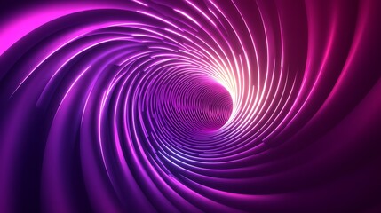 Obraz premium Design illustration of Graphic design art of abstract illusion of spiral with geometric shapes of pink and violet neon lines against purple background. Generative Ai