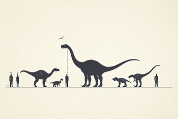 A simple diagram showing size comparison of different dinosaurs and humans