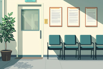 Fototapeta premium A simple illustration of government office waiting area with chairs and plant