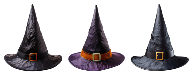 Three Witch Hats Isolated on Transparent Background