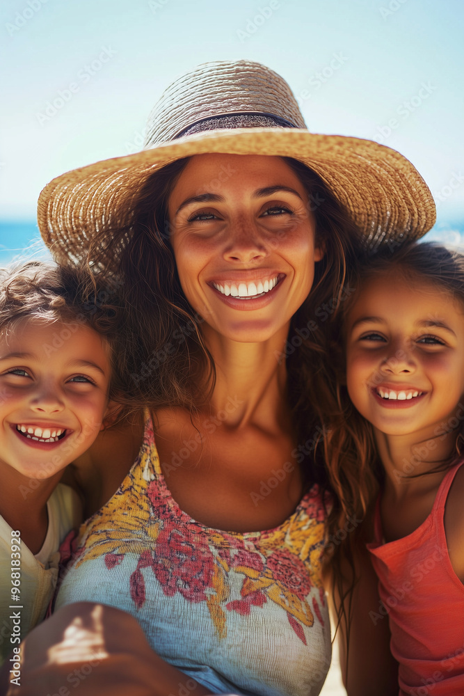 Sticker  Lifestyle magazine photo of a happy mother and children