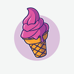 Ice cream illustration. Ice cream logo in kawaii style. Illustration cartoon of ice cream with cone