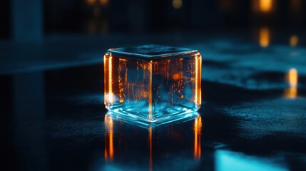 Glass Cube with Glowing Interior