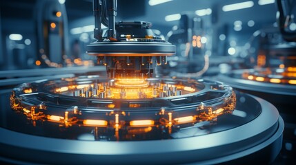 Automated spacecraft production facility showcasing advanced technology and assembly processes