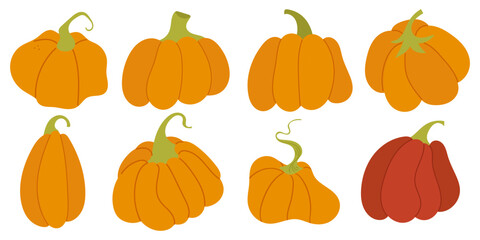 Autumn elements set, cute hand drawn seasonal objects. Vector illustration in flat style