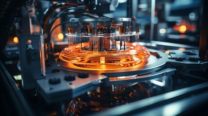 Advanced printers manufacturing spacecraft components in a high-tech facility