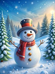 Colorful snowman in the forest