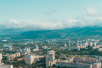 A panoramic view of Tbilisi City captured from the monumental Chronicle of Georgia.
