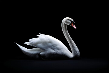 white swan on black background