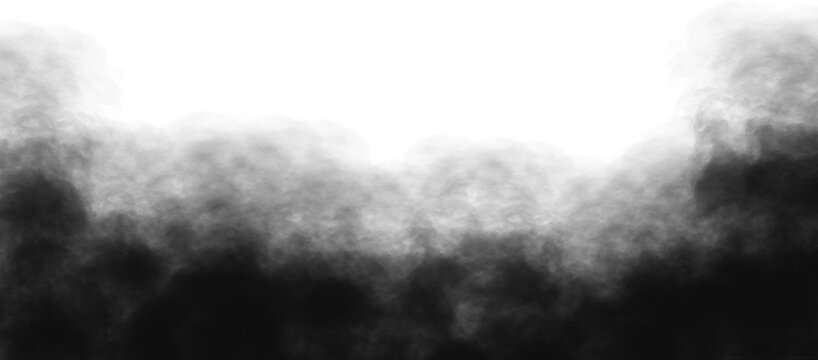 Realistic dark black smoke isolated on transparent white background. Floating dark fog effect. Black smoke clouds, dirty toxic fog, fume or smoke. Magic steam explosion. PNG smoke